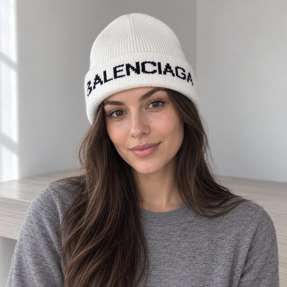 Balenciaga White Cuff Knit Beanie - Picture 2 of 6
